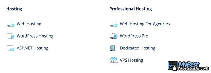 1&1 hosting reviews: hosting types.