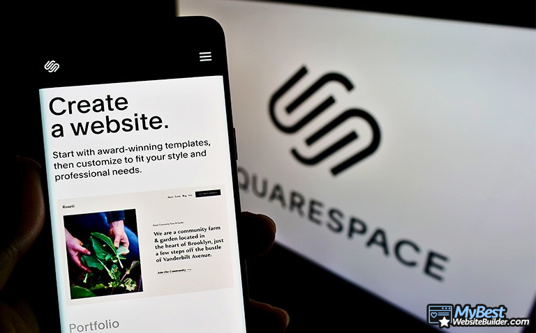 Squarespace alternatives: the Squarespace website builder featured on a phone and a computer.