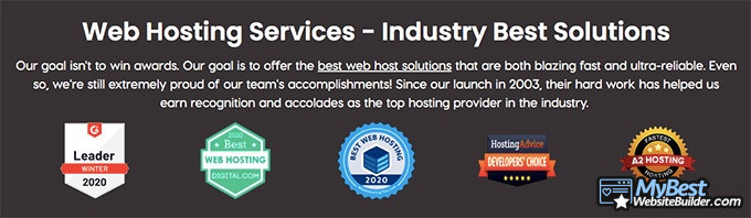 A2 Hosting reviews: web hosting service awards.