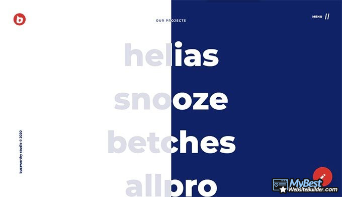 Website portofolio terbaik: Buzzworthy studio.