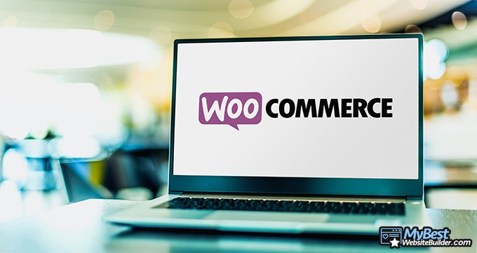 Mejor Hosting para WooCommerce: Una laptop con el logo WooCommerce.
