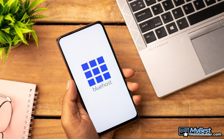 Bluehost Alternatives: Bluehost on a phone.