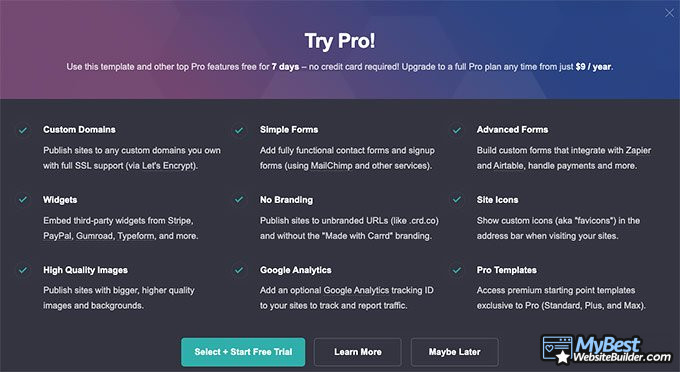 Carrd review: free trial.