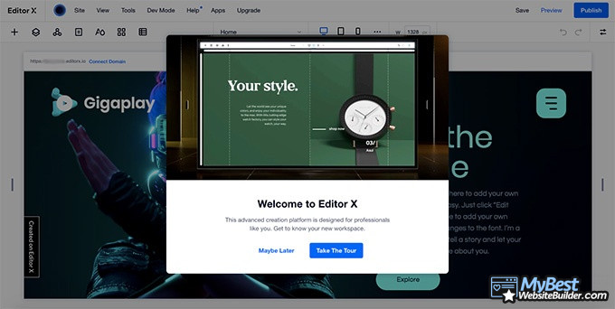 Editor X review: welcome to the dashboard.