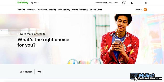 GoDaddy website builder review: website designer front page.