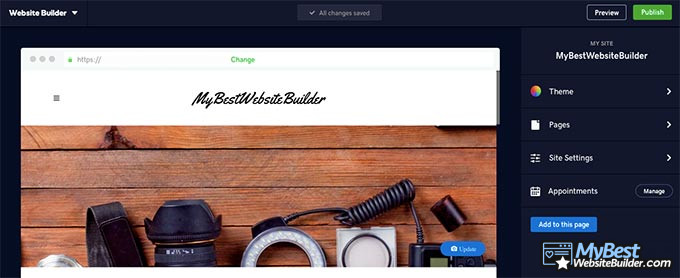 GoDaddy website builder review: website builder draft page.