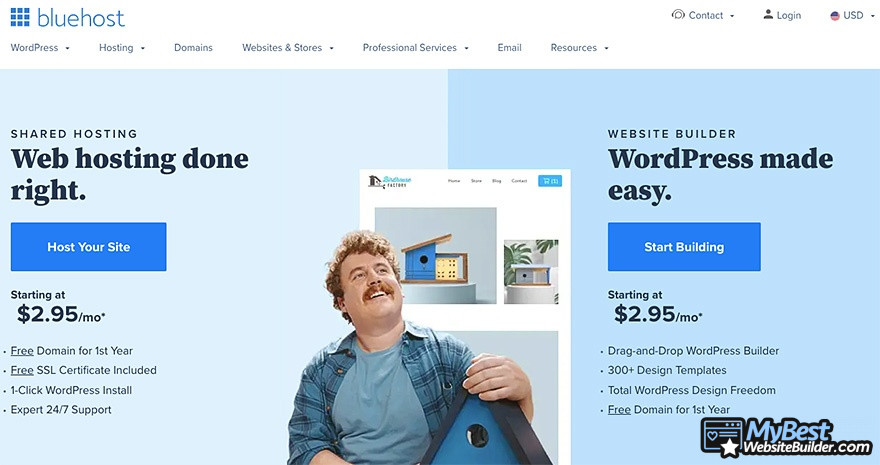 HostGator alternatives: Bluehost homepage.