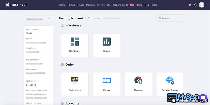 Hostinger review: your main login area.