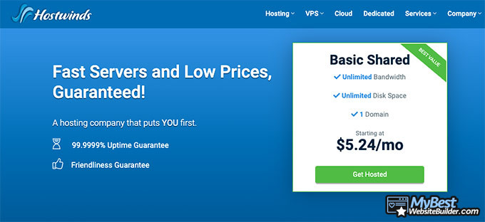 Ulasan hosting web Hostwinds: halaman depan.