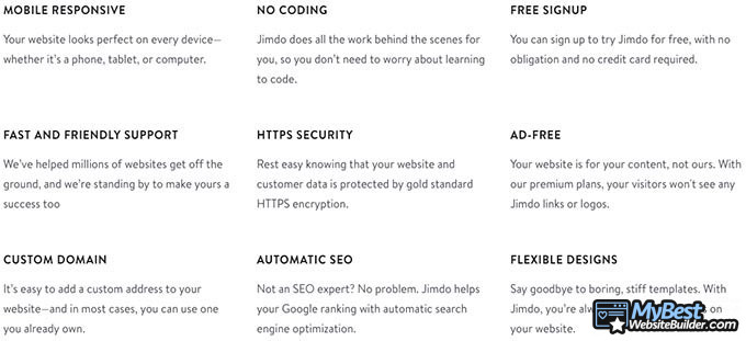 Jimdo review: feature list.