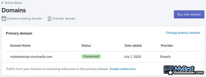 Cara kerja Shopify: memilih domain.