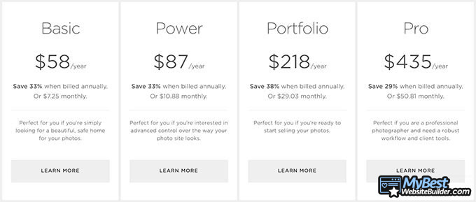 Ulasan SmugMug: Paket harga SmugMug.