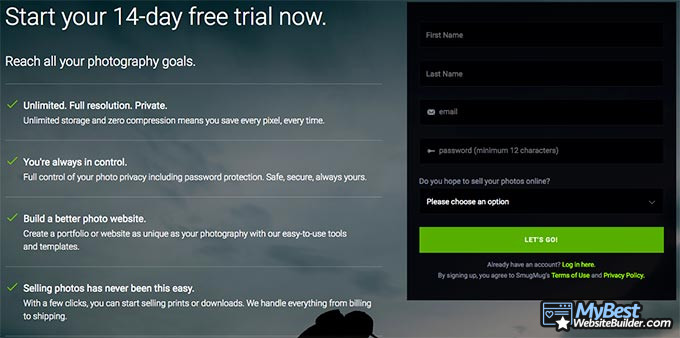 SmugMug review: sign-up screen.