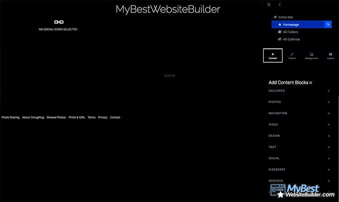 SmugMug review: the inside of the builder's interface.