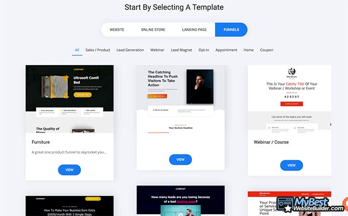 Simvoly reviews: funnel templates.