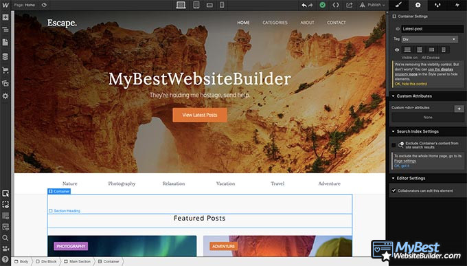 Webflow review: builder UI.